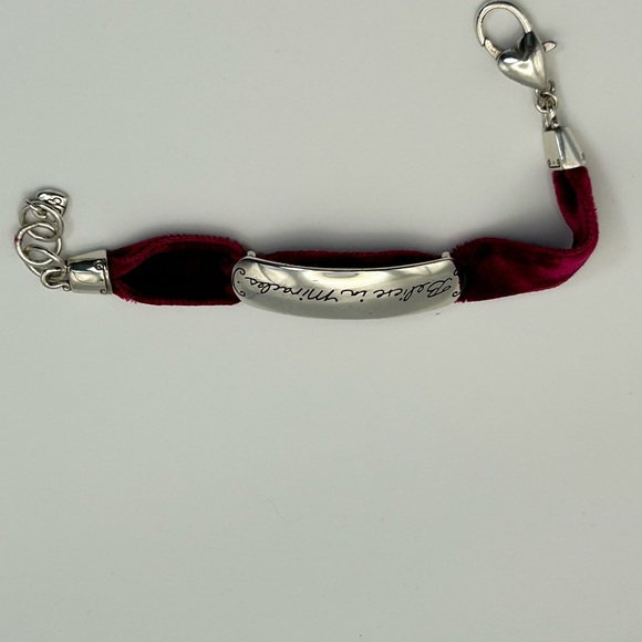 Brighton Believe in Miracles Bracelet Purplish Red Velvet Band Silver Plated - Picture 10 of 11